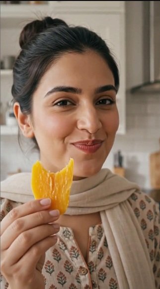 Customer photo snacking on dried mango